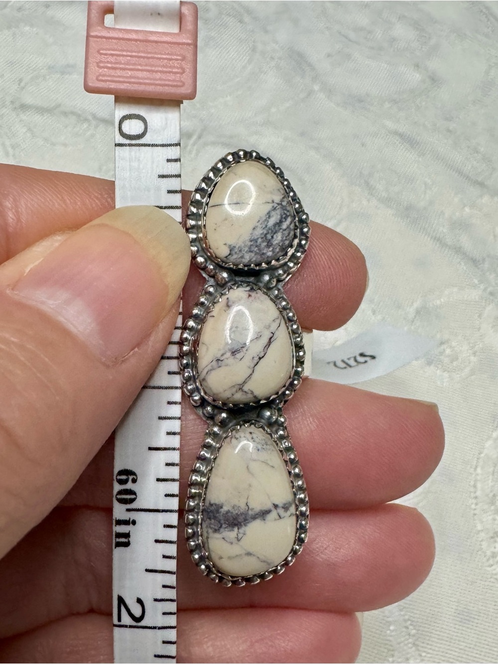 Southwestern Porcelain Jasper Triple Stone Sterling Silver Statement Ring - Picture 7 of 10